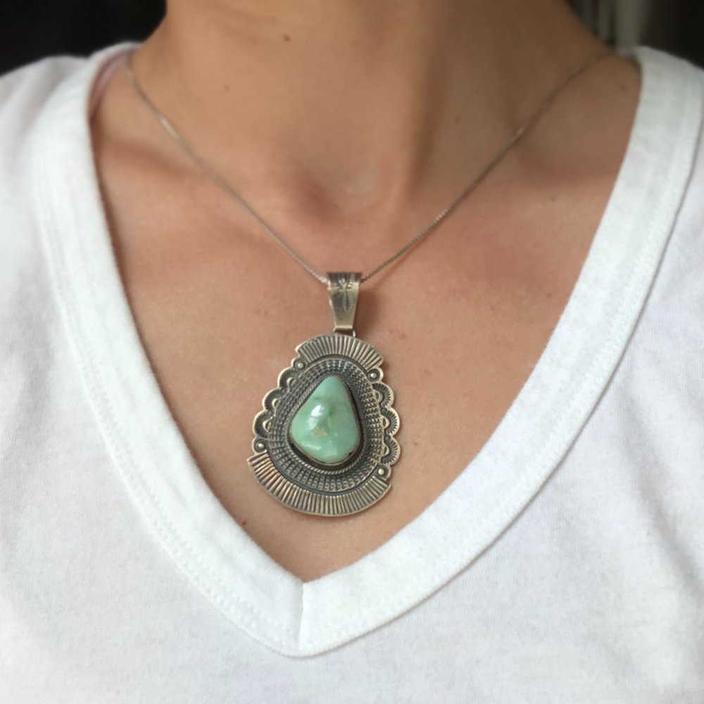 Turquoise pendant by Navajo artist Derrick Gordon
